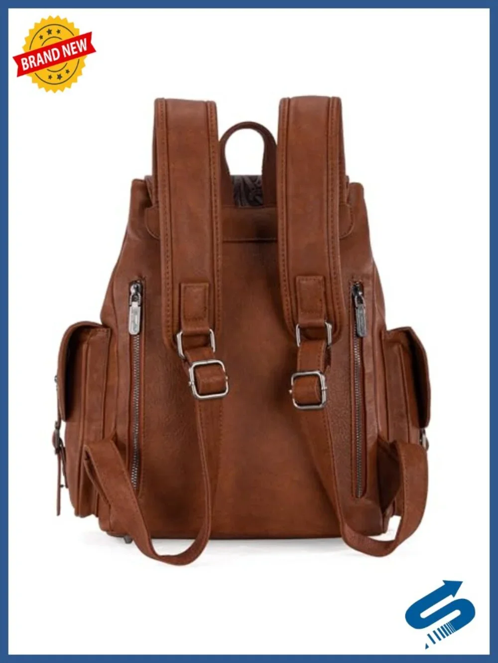 Floral Tooled Western Backpack with Drawstring & Magnetic Closure, Real Leather